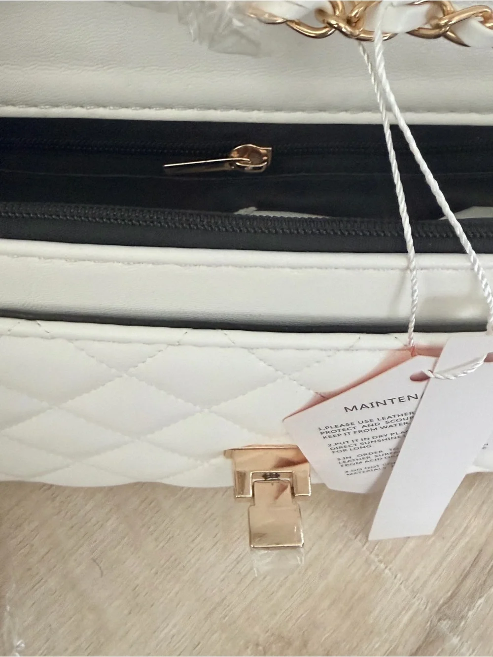 White Quilted Women's Crossbody Bag with Gold Hardware